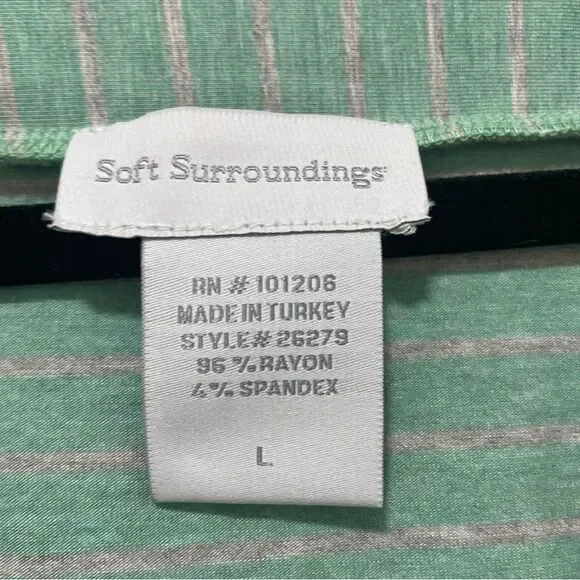 Soft Surroundings Women's Green/Gray Striped Long Sleeve Wrap Blouse Large 14-16 - Picture 7 of 7